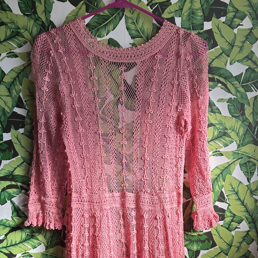 Women's Pink Lace Maxi Dress - Picture 5 of 5